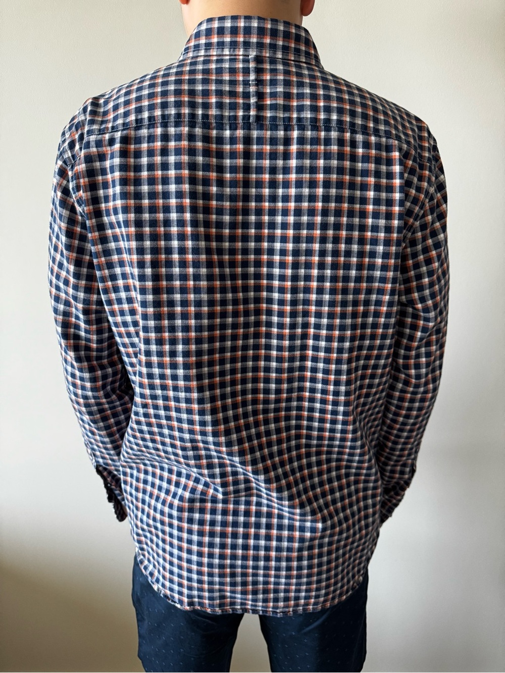 Banana Republic Navy, White & Brown Plaid Button-Down Shirt
